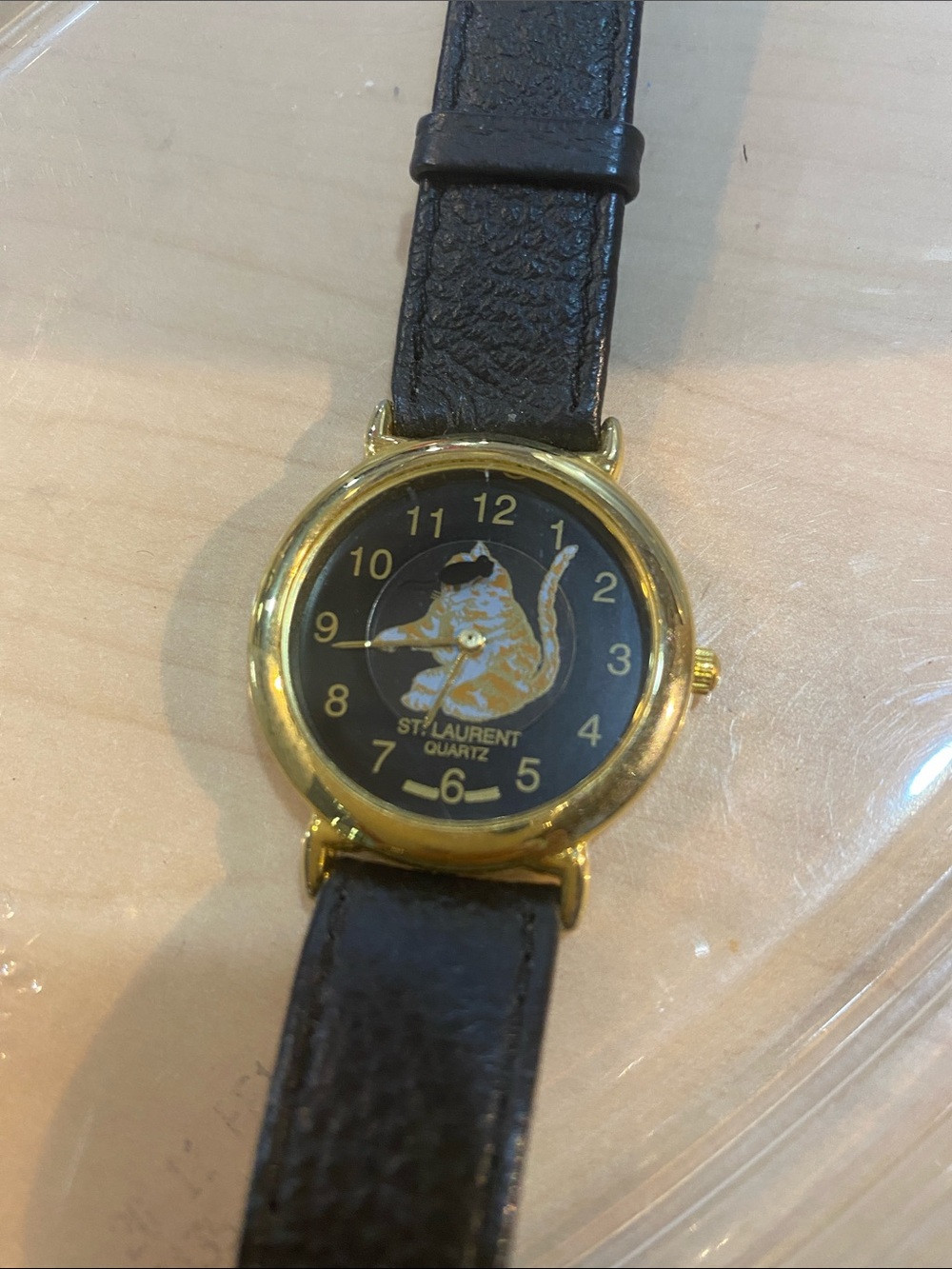 Vintage St Laurent Wrist Watch with Cat Motiff